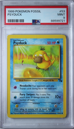 1999 Pokemon Fossil Psyduck Card #53 PSA 9 MINT - Image 1