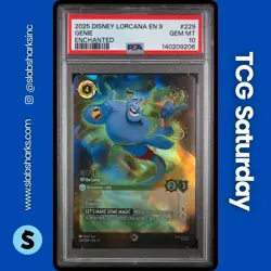 2025 DISNEY LORCANA FABLED #229/204 GENIE OF THE LAMP ENCHANTED PSA 10 - Image 1