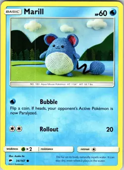 Marill 34/147 SM - Burning Shadows Pokemon NM Normal - Image 1