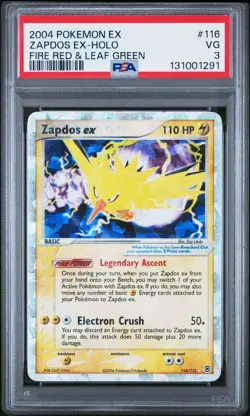 2004 POKEMON EX FIRE RED & LEAF GREEN #116 ZAPDOS EX-HOLO PSA 3 - Image 1