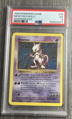 Pokemon TCG Mewtwo 10/102 Base Set Shadowless Holo PSA 5 - Image 1