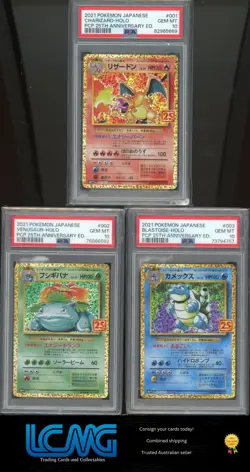 PSA 10 25th Anniversary Charizard Blastoise Venusaur 001 002 003/025 Pokemon - Image 1