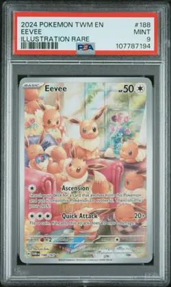 2024 POKEMON TWM EN-TWILIGHT MASQUERADE ILLUSTRATION RARE #188 EEVEE PSA 9 - Image 1