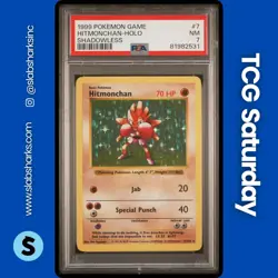 1999 POKEMON BASE SET SHADOWLESS #7/102 HITMONCHAN HOLO RARE PSA 7 - Image 1