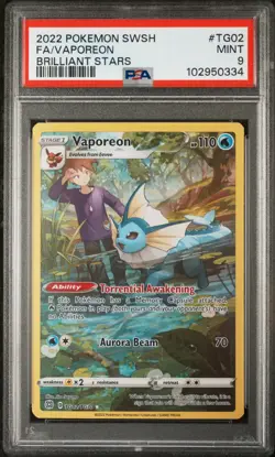 2022 Pokemon Sword and Shield Brilliant Stars VAPOREON TG02 PSA 9 MINT - Image 1