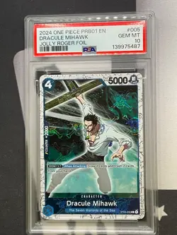 2024 One Piece PRB-01 English ST03-005 Dracule Mihawk Jolly Roger Foil PSA 10 - Image 1