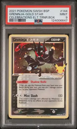 2021 POKEMON SWSH BLACK STAR PROMO #144 GRENINJA-GOLD STAR PSA 9 Swirl Alert 🚨 - Image 1