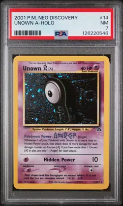 PSA 7 NM Unown A Neo Discovery Holo Rare Pokemon Card 14/75 - Image 1