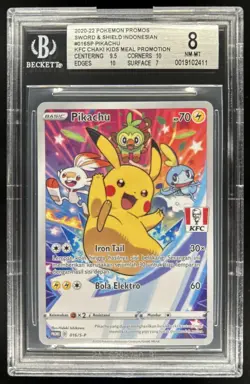2020 Pokemon Promos SWSH Indonesian Pikachu KFC Chaki Kids Meal #016/S-P BGS 8 - Image 1