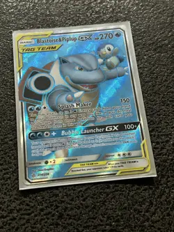 Pokemon Blastoise & Piplup GX Ultra Rare Full Art Holo 214/236 Sm-Cosmic Eclipse - Image 1