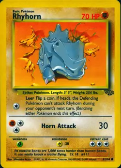 RHYHORN 61/64 COMMON JUNGLE POKEMON UNLIMITED LP - Image 1
