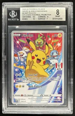 2020 Pokemon Promos SWSH Indonesian Pikachu KFC Chaki Kids Meal #016/S-P BGS 8 - Image 1