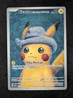 2023 Pokemon SVPen Black Star Promo PIKACHU WITH GREY FELT HAT Van Gogh #085 - Image 1