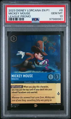 2023 DISNEY LORCANA EN P1-PROMO LEAGUE PROMO #8 MICKEY MOUSE - DETECTIVE PSA 10 - Image 1