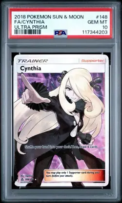 2018 Pokemon Sun&Moon Ultra Prism 148/156 Full Art Cynthia PSA GEM MT 10 - Image 1