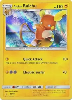 Alolan Raichu (#30 Holofoil) 30/30 SM Alolan Raichu Pokemon Holo LP - Image 1