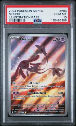 2024 POKEMON SSP EN-SURGING SPARKS ILLUSTRATION RARE #204 MESPRIT PSA 10 - Image 1