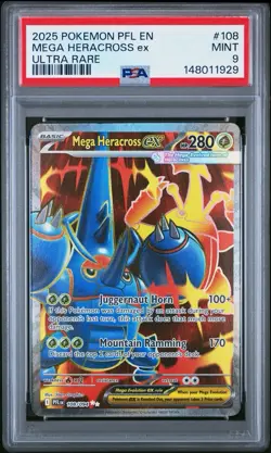 2025 POKEMON PFL EN-PHANTASMAL FLAMES ULTRA RARE #108 MEGA HERACROSS EX PSA 9 - Image 1