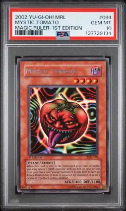 2002 YU-GI-OH! MRL-MAGIC RULER 1ST ED #094 MYSTIC TOMATO PSA 10 - Image 1