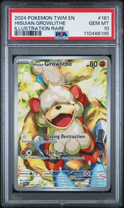 2024 POKEMON TWM EN-TWILIGHT MASQUERADE #181 HISUIAN GROWLITHE PSA 10 - Image 1