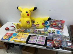 Huge Pokemon Lot Hundreds Of Cards Pikachu Plushies Art Case Books & More - Image 1