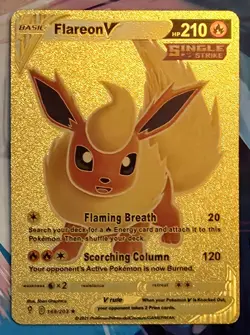 X 1 Pokemon Flareon V Gold Foil Fan Art Pokemon Collector Card - Image 2