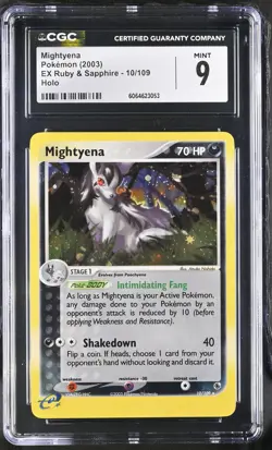 CGC 9 MINT Mightyena 2003 EX Ruby & Sapphire 10/109 Holo Pokemon Card - Image 1