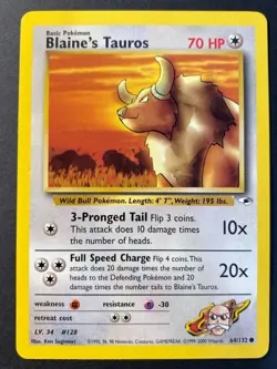 Blaine's Tauros 64/132 Gym Heroes Common Pokemon TCG Card - Near Mint - Image 1