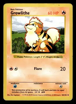 Growlithe 28/102 Shadowless Base Set Pokemon Card - Image 1