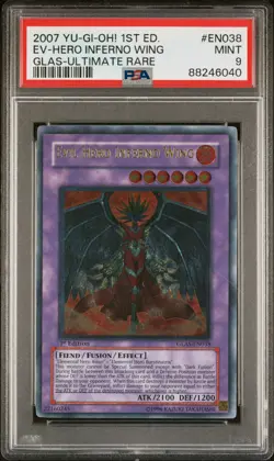 2007 YUGIOH 1ST GLAS-EN038 EVIL HERO INFERNO WING ULTIMATE PSA 9 MINT #88246040 - Image 1