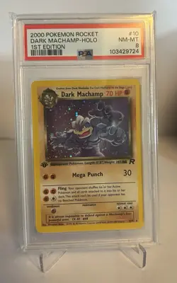 PSA 8 Pokemon Team Rocket Dark Machamp - 10/82 1st Edition 2000 Holo Rare - Image 1