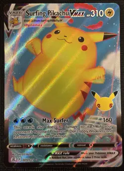 2021 POKEMON CELEBRATIONS SURFING PIKACHU VMAX 009/025 ULTRA RARE - Image 1