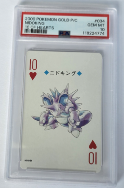 2000 Japanese Pokemon Nidoking 10 of Hearts #034 Gold Playing Card PSA 10 Gem MT - Image 1