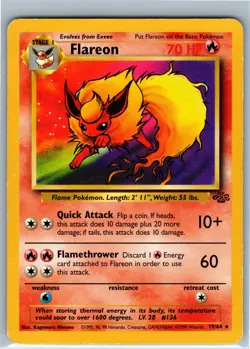 Pokemon Vintage Non-Holo Rare Flareon 19/64 Jungle WotC 1999 - Image 1