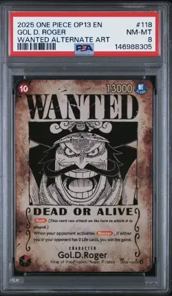 PSA 8 2025 ONE PIECE CARRYING ON HIS WILL WANTED ALT ART #118 GOL D. ROGER - Image 1