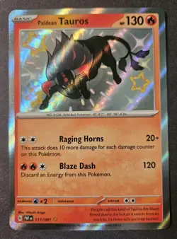Paldean Tauros 111/091 SV: Paldean Fates Holo Pokemon Card Fast Shipping NM - Image 1