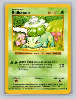 Pokemon Card - Bulbasaur Base Set (Shadowless) 44/102 Common LP - Image 1