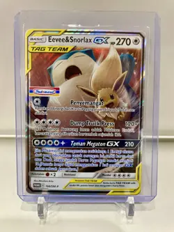 Eevee Snorlax GX Pokemon Team Up TCG IDN Indomaret Stamped Promo Card US Seller - Image 1