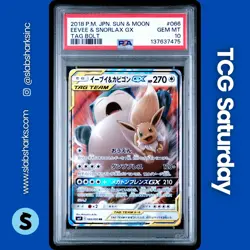 2018 POKEMON JAPANESE SUN & MOON TAG BOLT #066/095 EEVEE & SNORLAX GX PSA 10 - Image 1