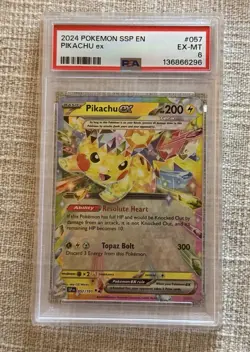 2024 Pikachu Ex 057/191 SSP En Surging Sparks Pokemon PSA 6 - Image 1