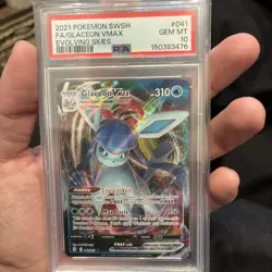 2021 POKEMON SWORD & SHIELD EVOLVING SKIES #041 FULL ART/GLACEON VMAX PSA 10 - Image 1