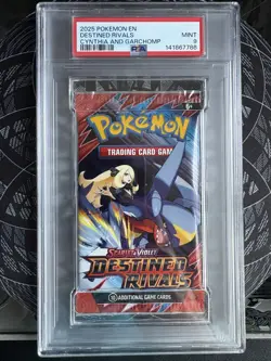 2025 Pokemon Destined Rivals Booster Pack Cynthia and Garchomp PSA 9 MINT! - Image 1