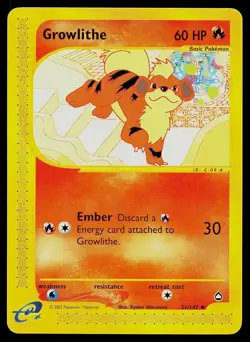 Pokemon Card Aquapolis Growlithe 51/147 Uncommon - Image 1