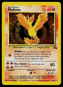 Pokemon Card - Moltres Fossil 12/62 Holo Unlimited Holo Rare - Image 1