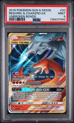 Pokemon TCG Reshiram & Charizard GX Holo Card 20/214 Unbroken Bonds PSA 9 - Image 2