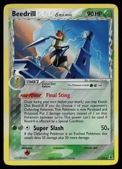 Pokemon Card - Beedrill (Delta Species) Delta Species 1/113 Holo Rare - Image 1