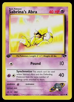 Pokemon Card - Sabrina's Abra Gym Challenge 93/132 Common 1st Edition - Image 1