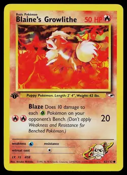Pokemon Card - Blaine's Growlithe Gym Heroes 62/132 Common 1st Edition - Image 1