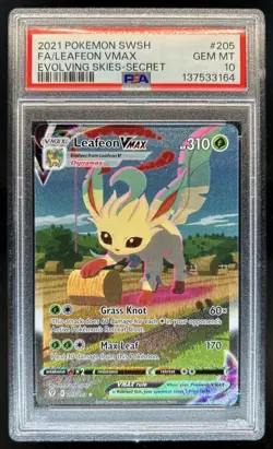 2021 Pokemon SWSH Evolving Skies Leafeon VMAX #205/203 PSA 10 GEM MINT - Image 1