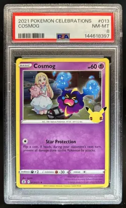 2021 Pokemon SWSH Celebrations Cosmog #013/025 PSA 8 - Image 1